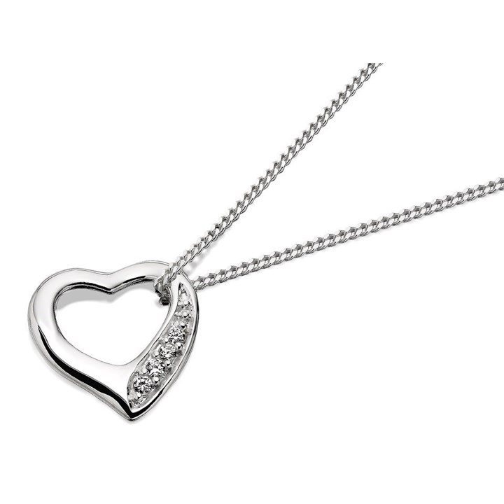 Silver Cubic Zirconia Floating Heart Necklace - F3458