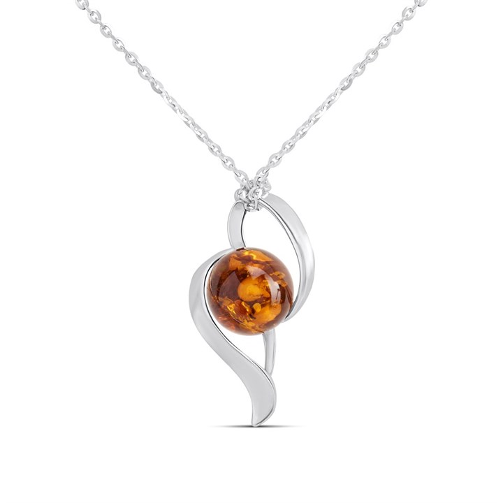 Silver Amber Ball Wrap Necklace - F3459