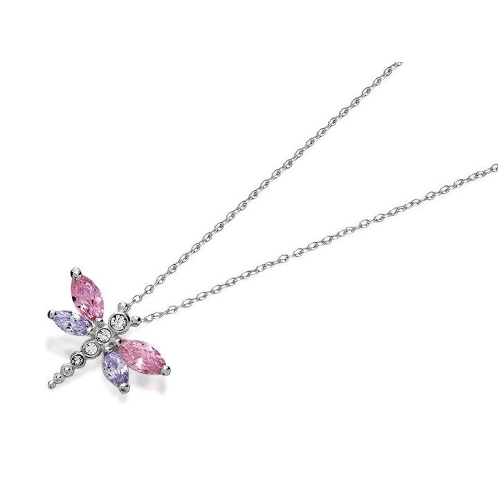 Silver Cubic Zirconia Dragonfly Necklace - F3463