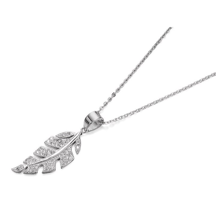 Silver Cubic Zirconia Leaf Pendant And Chain - F3492