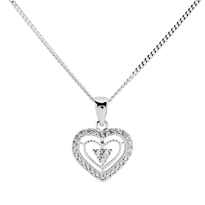 Silver Cubic Zirconia Heart Necklace - F3510