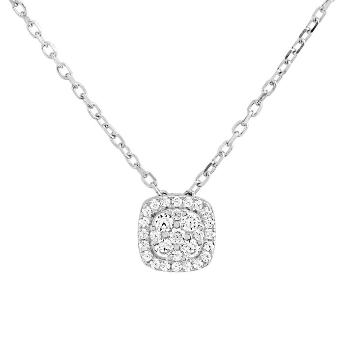 Silver Cubic Zirconia Cushion Cluster Necklace - F35135