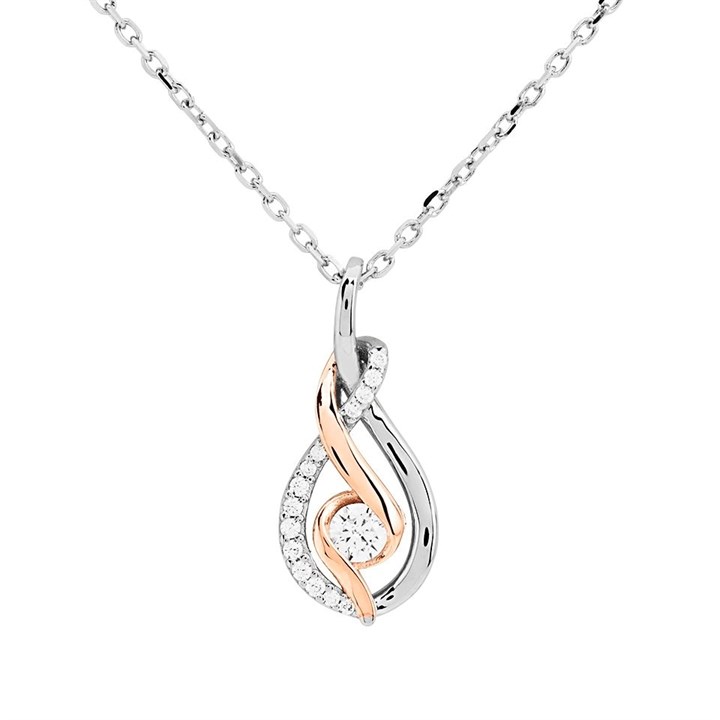 Silver And Rose Gold Plated Cubic Zirconia Wrap Teardrop Necklace - F35136