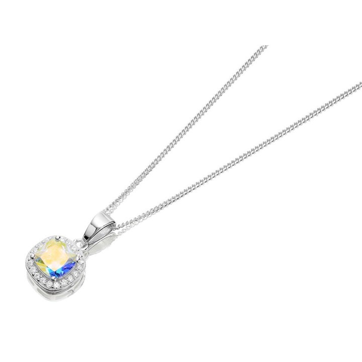 Silver Cubic Zirconia Cushion Cluster Necklace - F3513