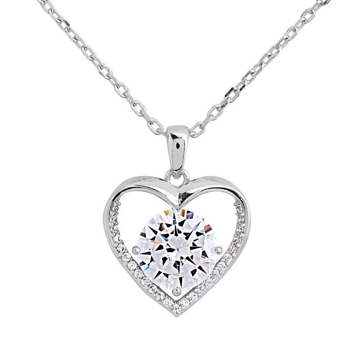 Silver Cubic Zirconia Heart Necklace - F35140