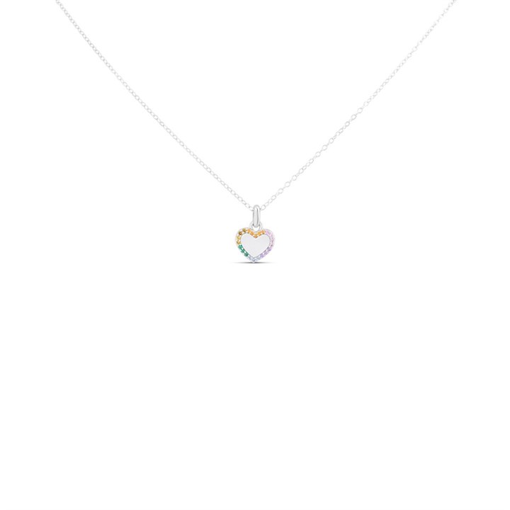 Silver Rainbow Cubic Zirconia Heart Necklace - F35147