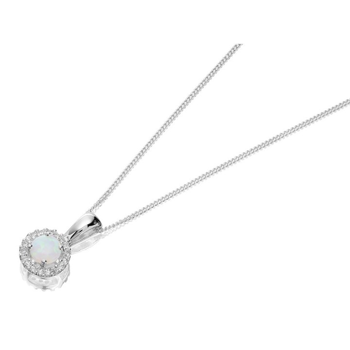 Silver Imitation Opal And Cubic Zirconia Cluster Necklace - F3514