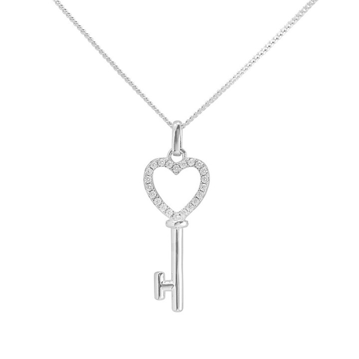 Silver Cubic Zirconia Key Necklace - F35154