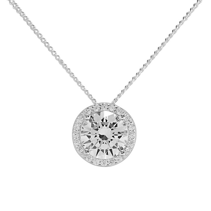 Silver Cubic Zirconia Halo Necklace - F35155