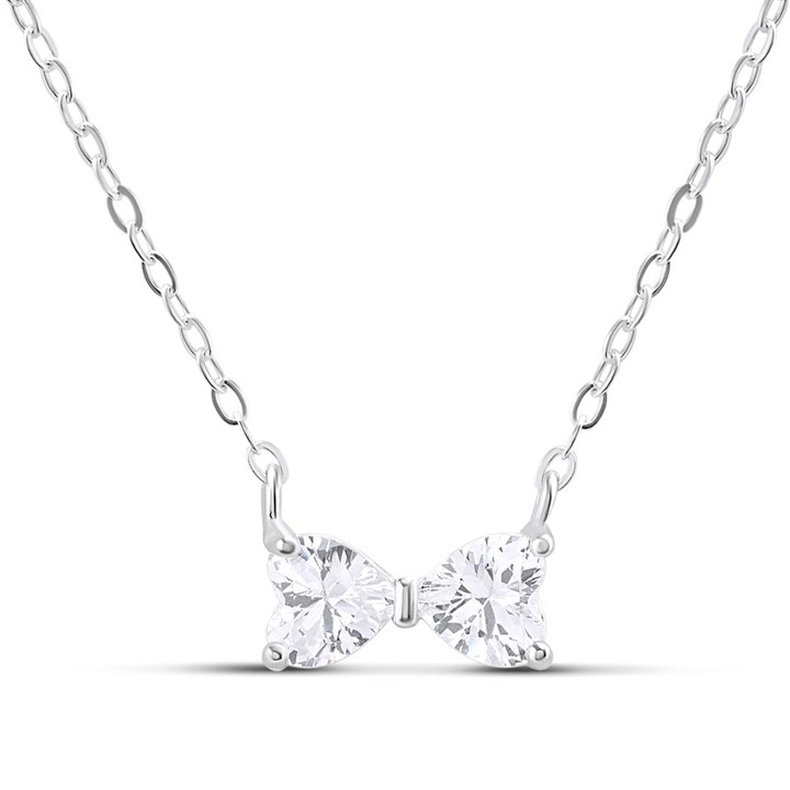 Silver Cubic Zirconia Bow Necklet - F35164