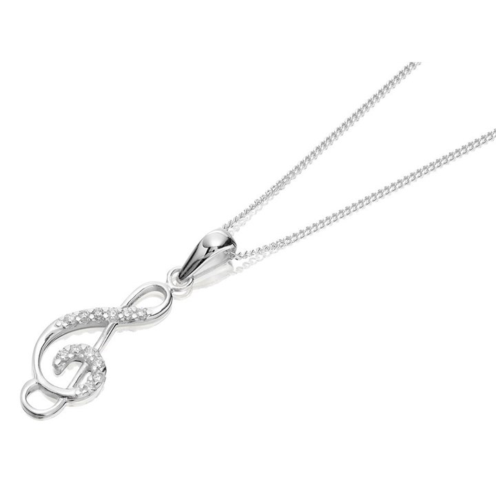 Silver Cubic Zirconia Treble Clef Necklace - F3516