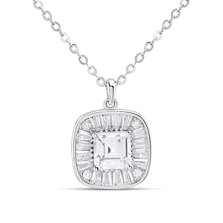 Silver Cushion Mixed Cut CZ Necklace - F35173