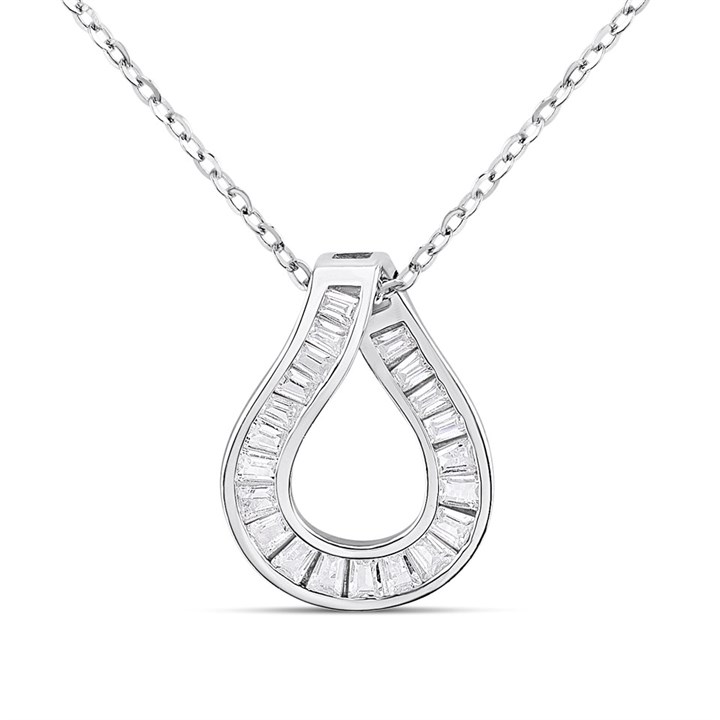 Silver Baguette CZ Teardrop Necklace - F35174