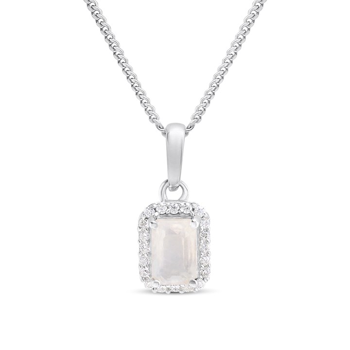 Silver Moonstone And CZ Halo Birthstone Necklace - F35186