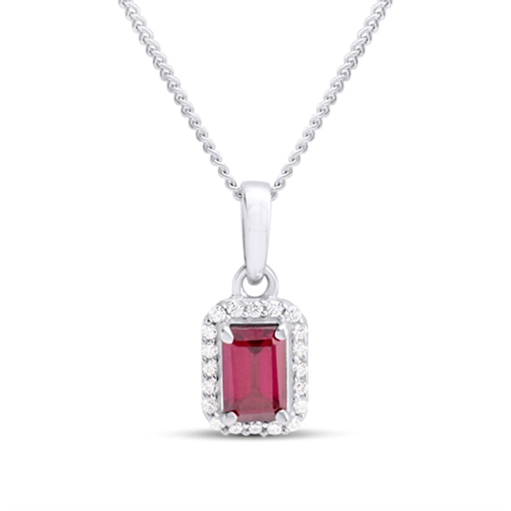 Silver Rhodolite Garnet And CZ Halo Birthstone Necklace - F35187