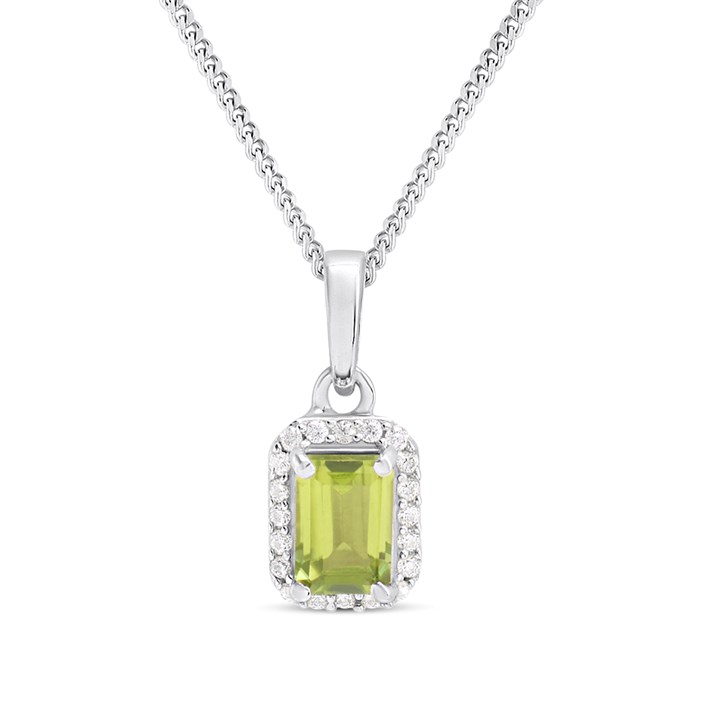 Silver Peridot And CZ Halo Birthstone Necklace - F35188