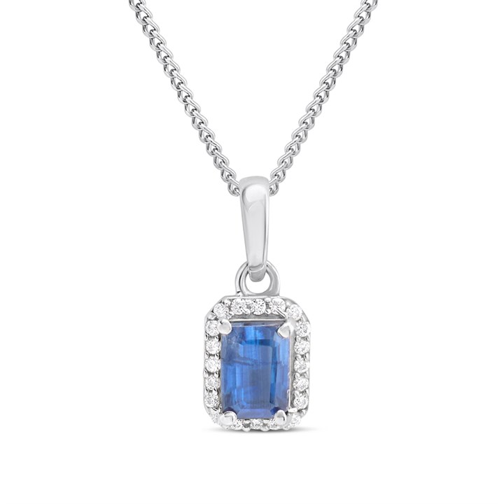 Silver Kyanite And CZ Halo Birthstone Necklace - F35189