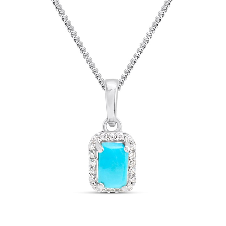 Silver Turquoise And CZ Halo Birthstone Necklace - F35192