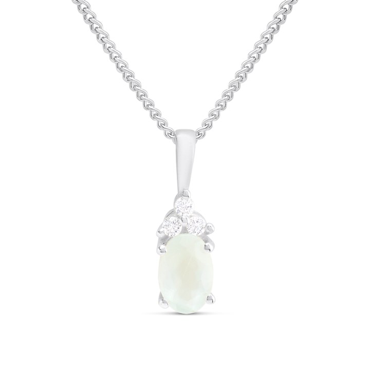 Silver Milky Aquamarine And CZ Oval Birthstone Necklace - F35195