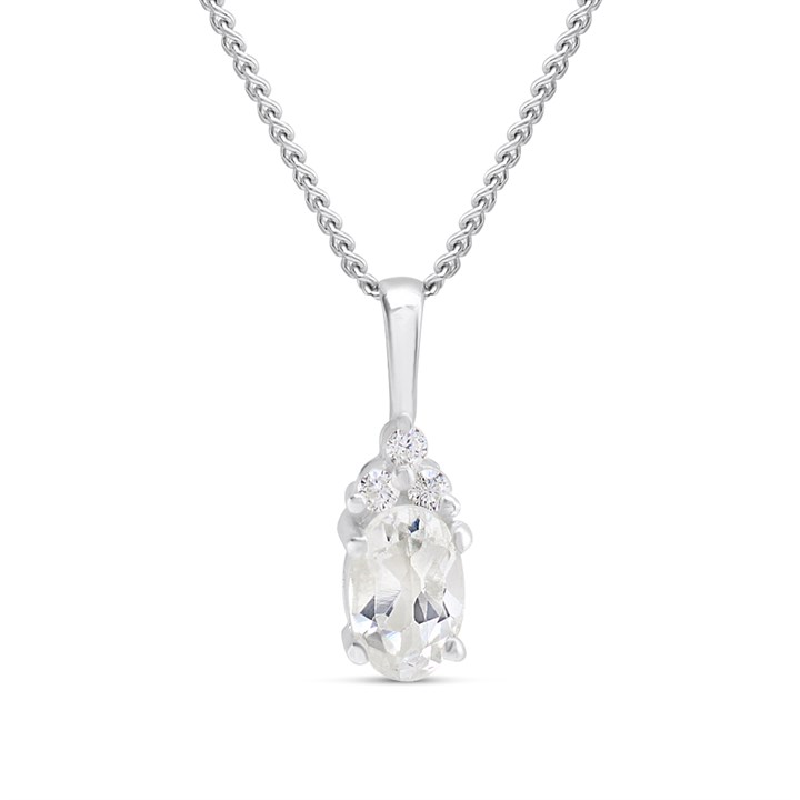 Silver Oval White Topaz And CZ Birthstone Necklace - F35196
