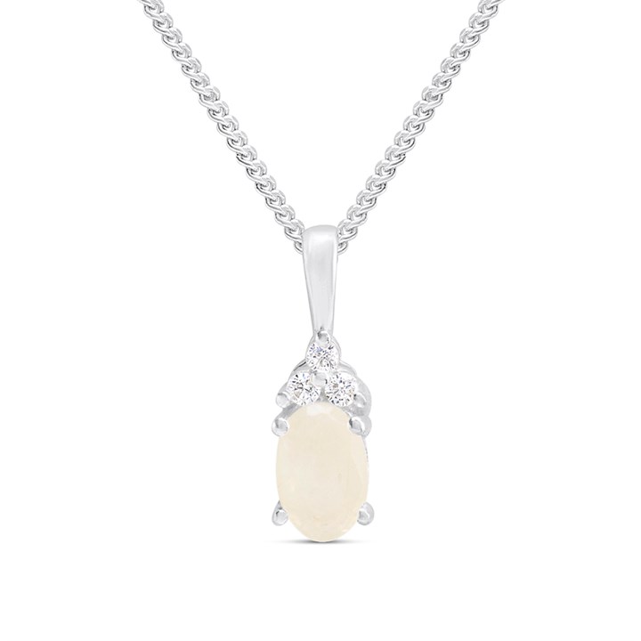 Silver Moonstone And CZ Oval Birthstone Necklace - F35198