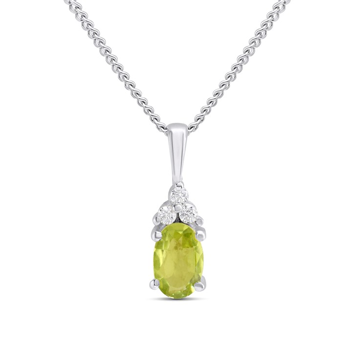 Silver Peridot And CZ Oval Birthstone Necklace - F35200