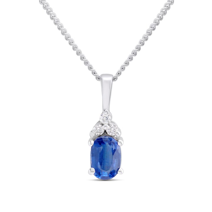 Silver Kyanite And CZ Oval Birthstone Necklace - F35201