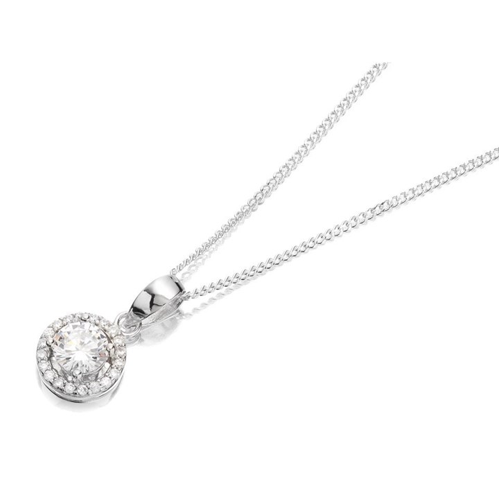 Silver Cubic Zirconia Halo Necklace - F3524