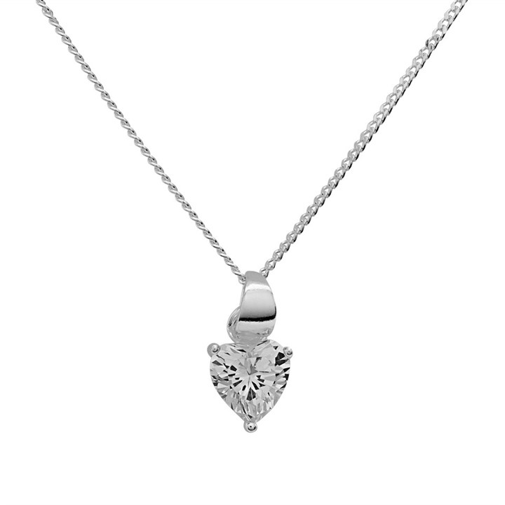 Silver Heart Cubic Zirconia Necklace - F3526