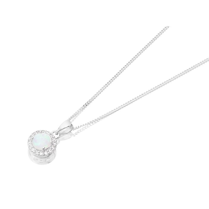 Silver Cubic Zirconia Imitaion Opal Necklace - F3531