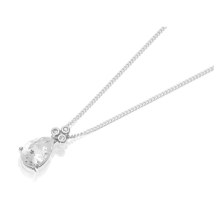 Sterling Silver Cubic Zirconia Teardrop And Clover Leaf Necklace - F3536