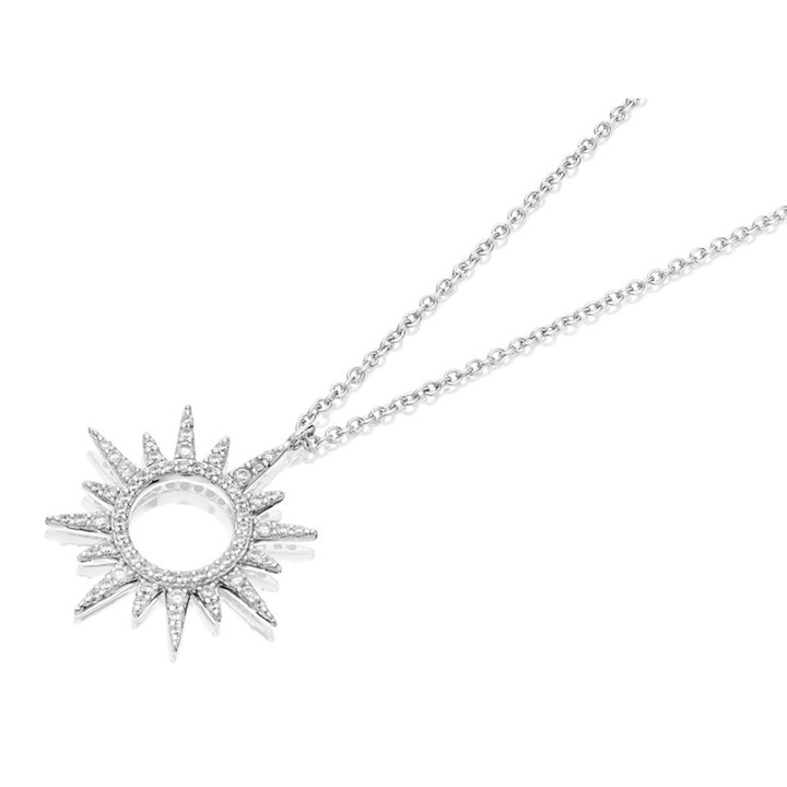 Sterling Silver Cubic Zirconia Sunburst Necklace - F3537
