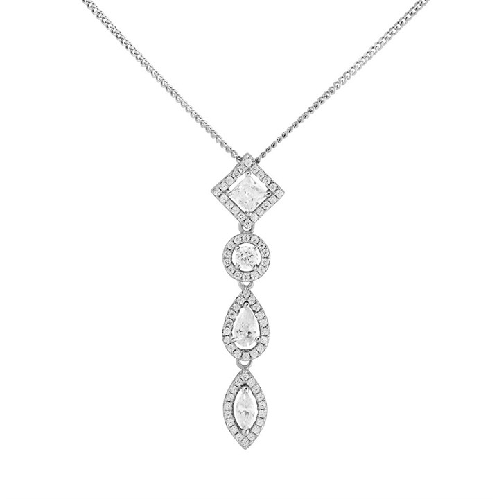 Silver Cubic Zirconia Halo Drop Necklace - F3585