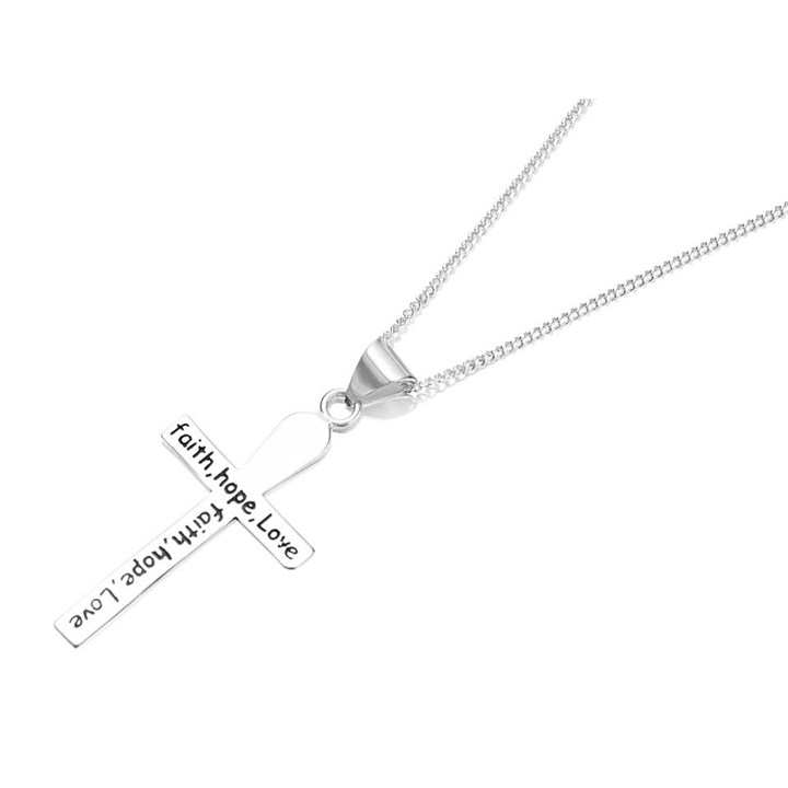 Silver Faith, Hope, Love Cross And Chain - F3623