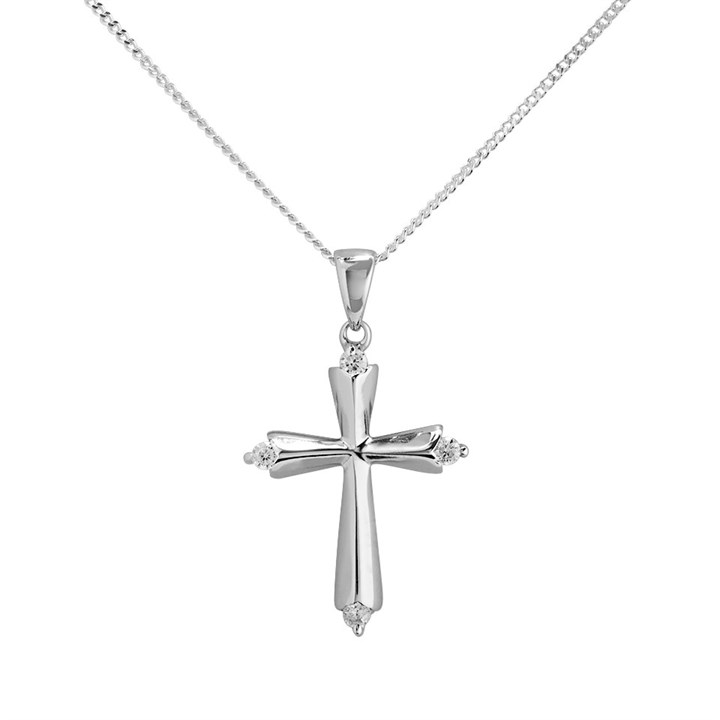 Silver Cubic Zirconia Cross And Chain - F3630