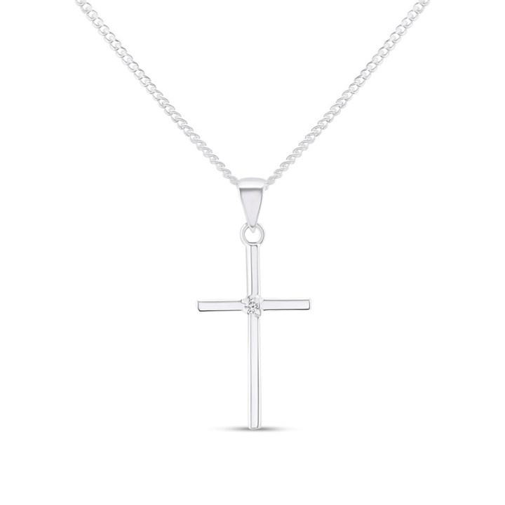Silver CZ Cross And Chain - F37005