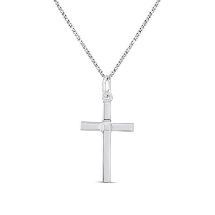 Silver Diamond Cut Edge Cross Necklace - F3714