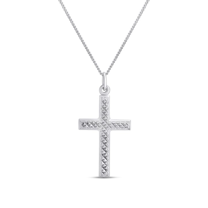 Silver Diamond Cut Cross Necklace- 26mm - F3715