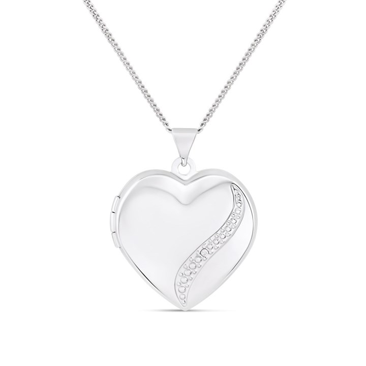 Silver And Diamond 21mm Heart Locket And Chain - F43006