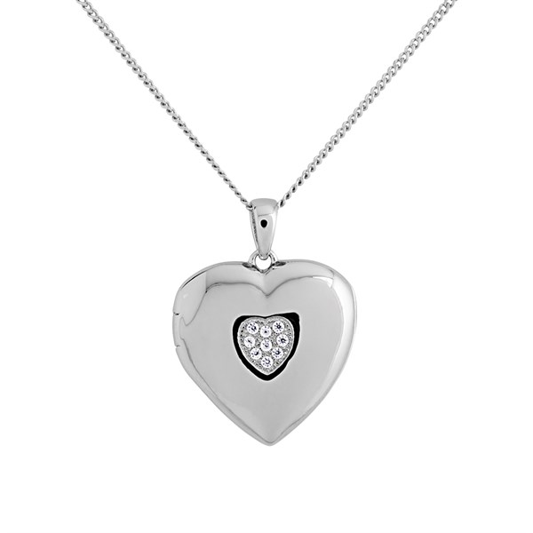 Silver Cubic Zirconia Heart Locket F4320 F.Hinds Jewellers