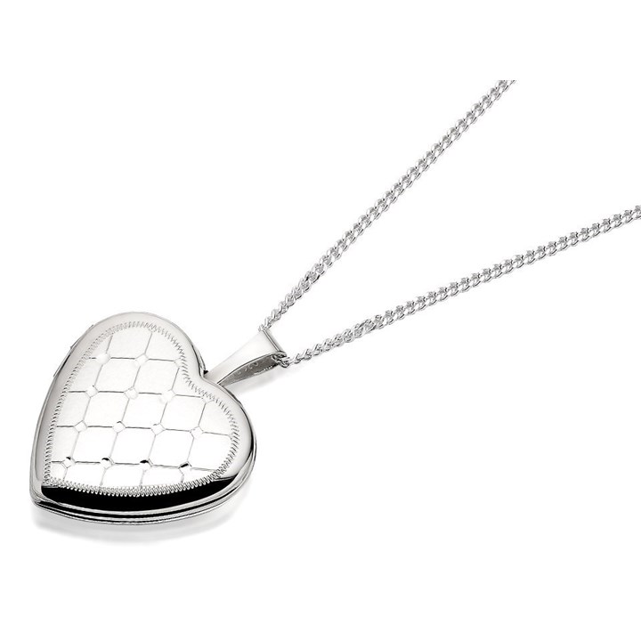 Silver Lattice Heart Locket And Chain - F4353