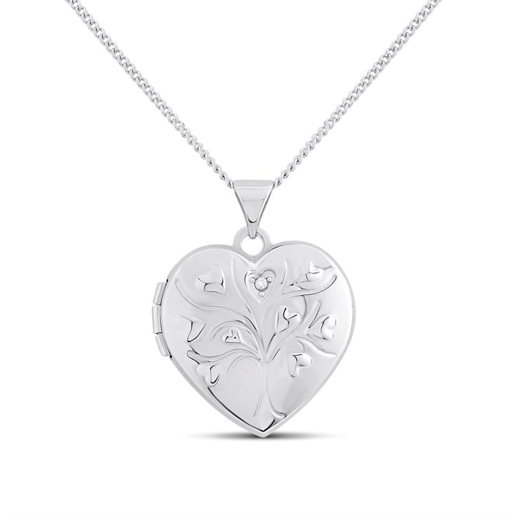 Silver CZ Tree Of Life Heart Locket - F4367