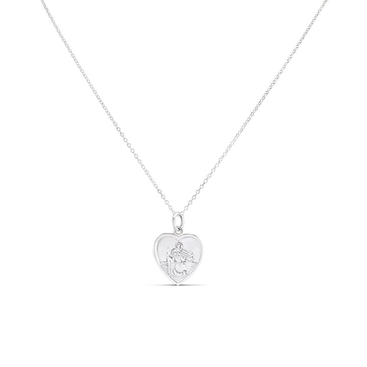 Silver St. Christopher Heart Necklace - F4502