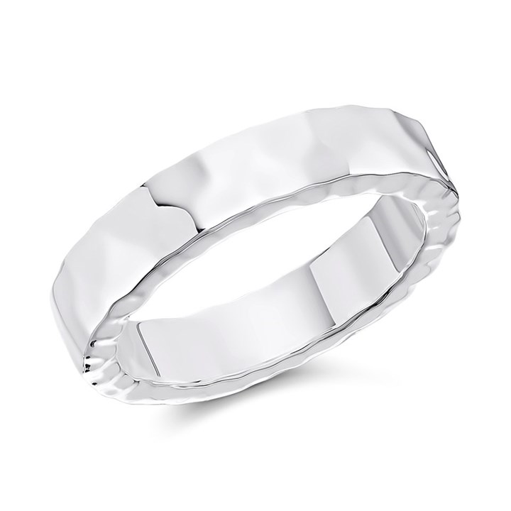 Silver Hammered Band Ring - 5mm - F48002