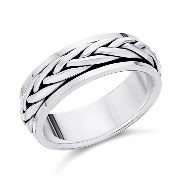 Silver Plaited Revolving Band Ring - 7mm - F48003