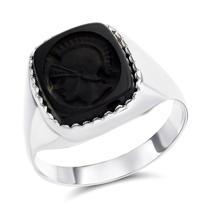 Silver Onyx Intaglio Signet Ring - F51002
