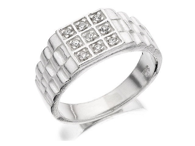 Silver Cubic Zirconia Signet Ring - F5103
