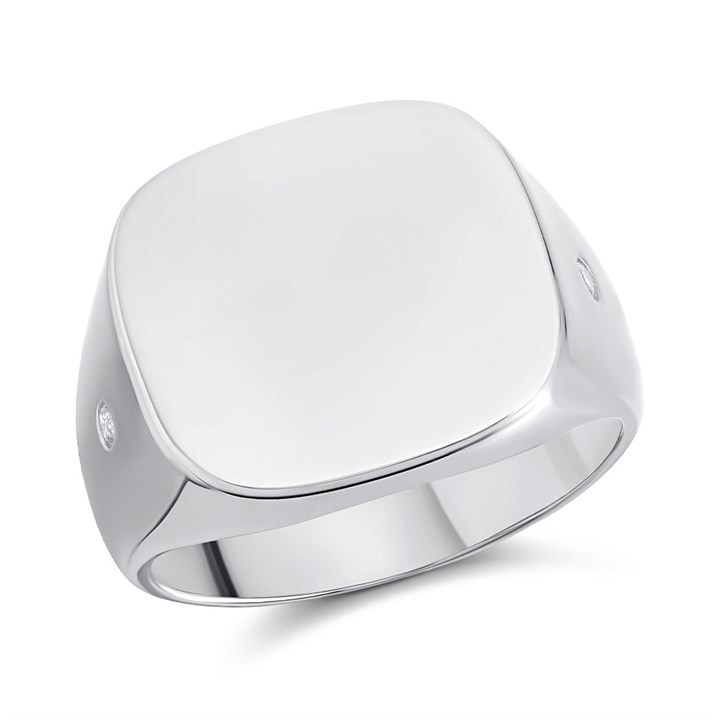 Silver Rhodium Plated Cubic Zirconia Signet Ring - F5112