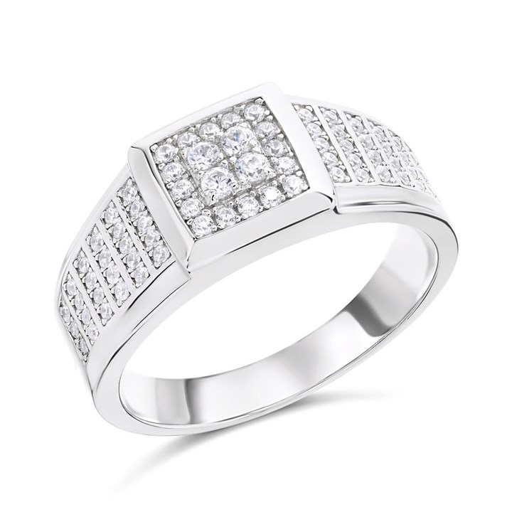 Silver Cubic Zirconia Square Signet Ring - F5118