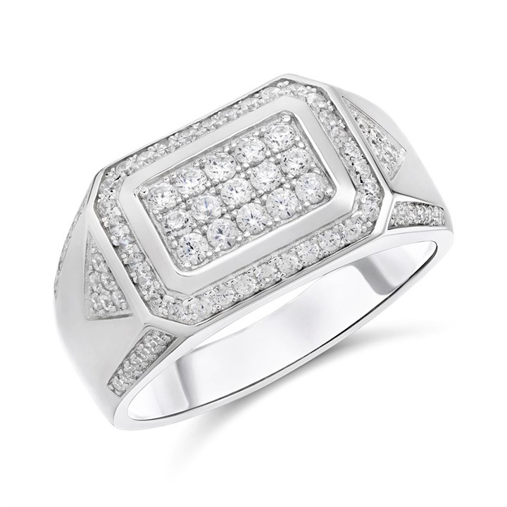 Silver Cubic Zirconia Signet Ring - F5121